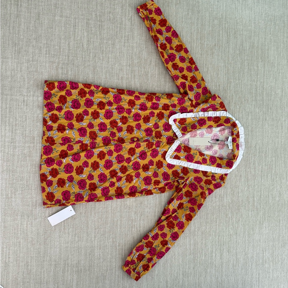 Never Fully Dressed Yellow and Pink Floral Mini Dress with Large Collar - Picture 2 of 4